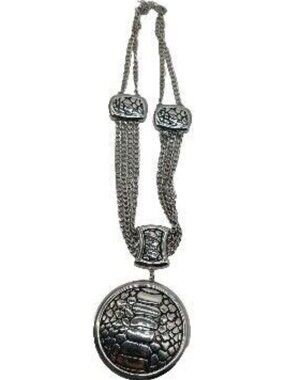 Silvertone Necklace Statement Large Pendant Choker
